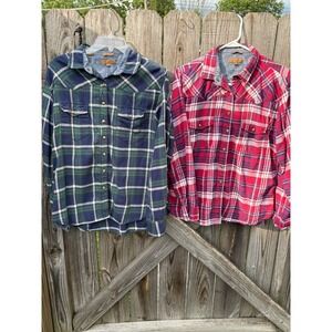 Jacks Girlfriend Womens Plaid Western Pearl Snap Button DownsLot of 2 / L